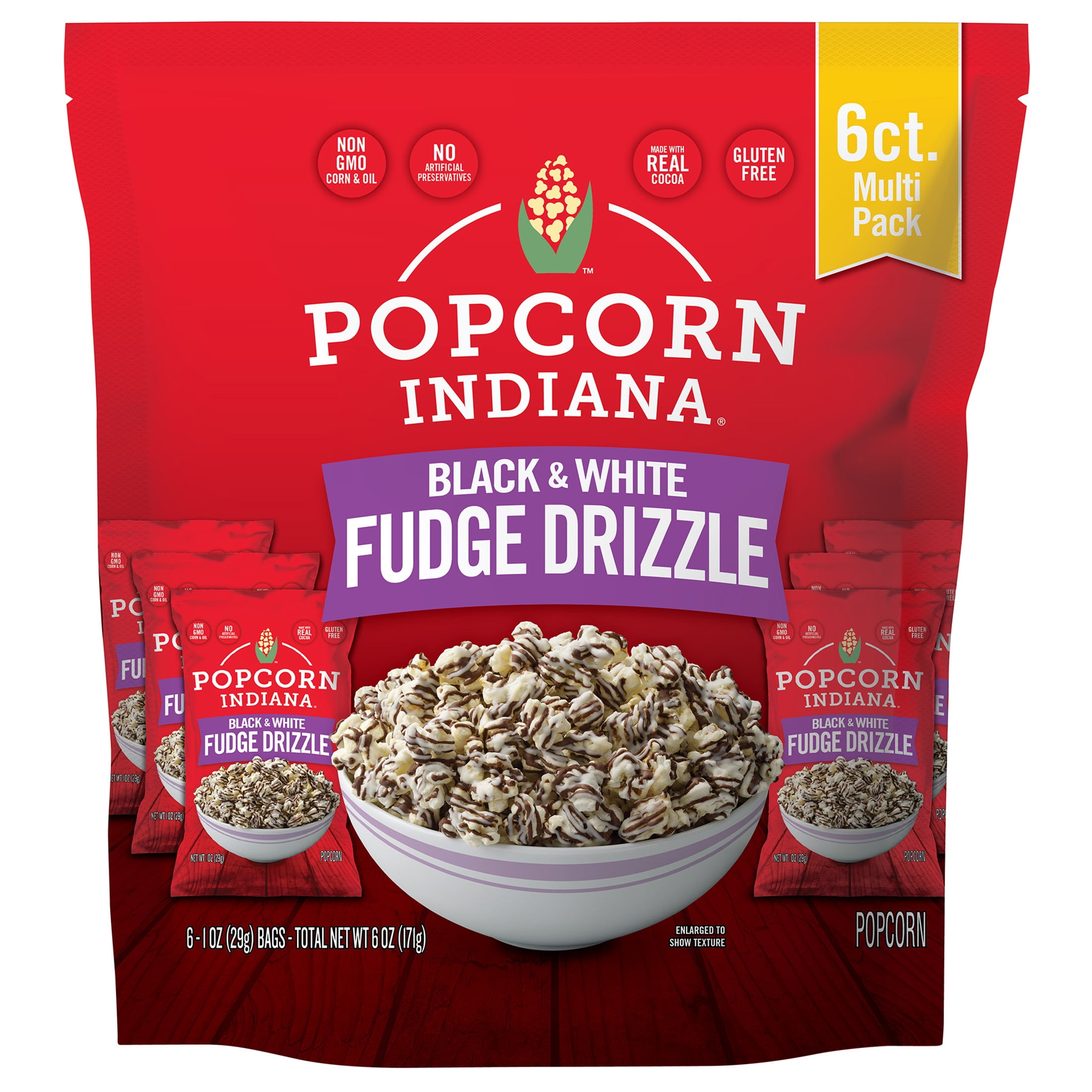 Popcorn, Indiana Black & White Drizzled Kettle Corn, 6 Ct