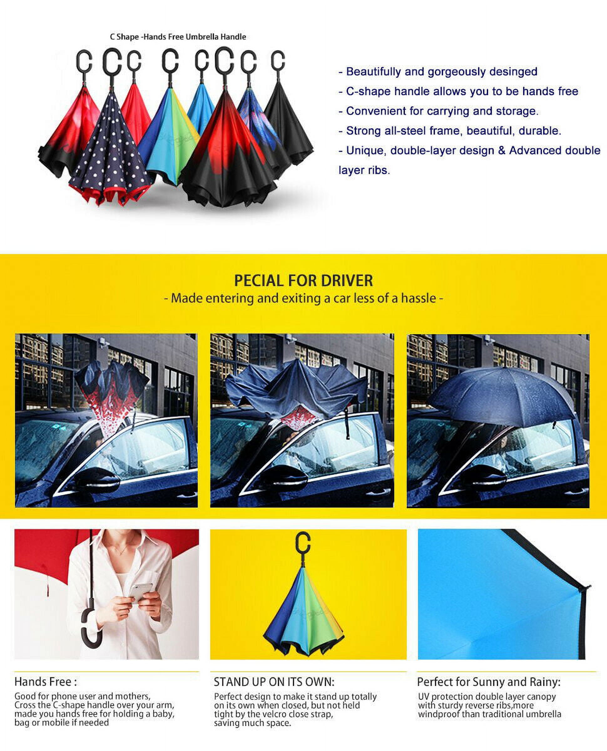 Inverted Umbrella,Windproof Reverse Umbrella, Umbrellas for Women, UV Protection, Upside Down Umbrella C-Handle P10