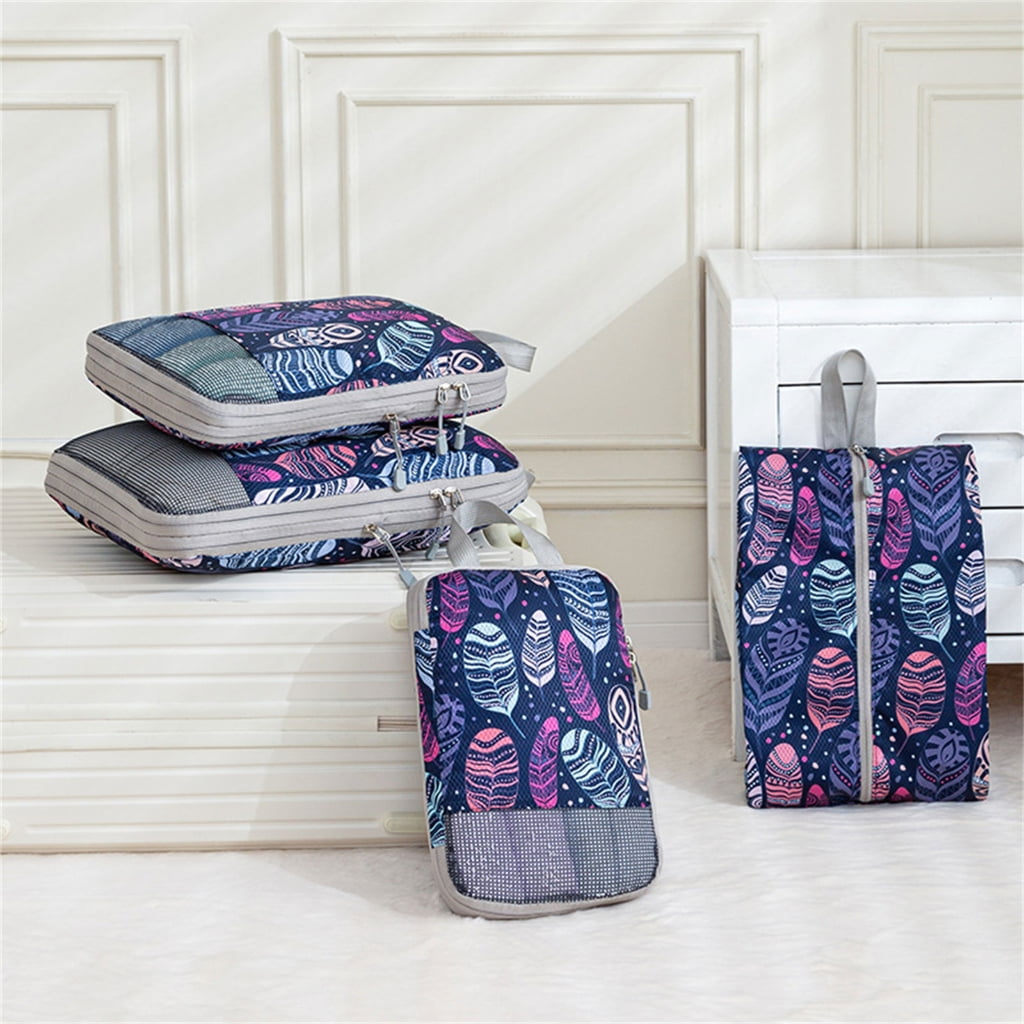 YIGSECU Pack of 4 Stylish Printed Compression Cubes For Efficient Packing And Storage