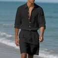 thumbnail image 2 of Paiyanr Cotton Linen Sets for Men Summer Breathable Shirts Shorts 2 Piece Outfits Solid Color Casual Long Sleeves Drawstring Waist Beach Shorts Sets, 2 of 9