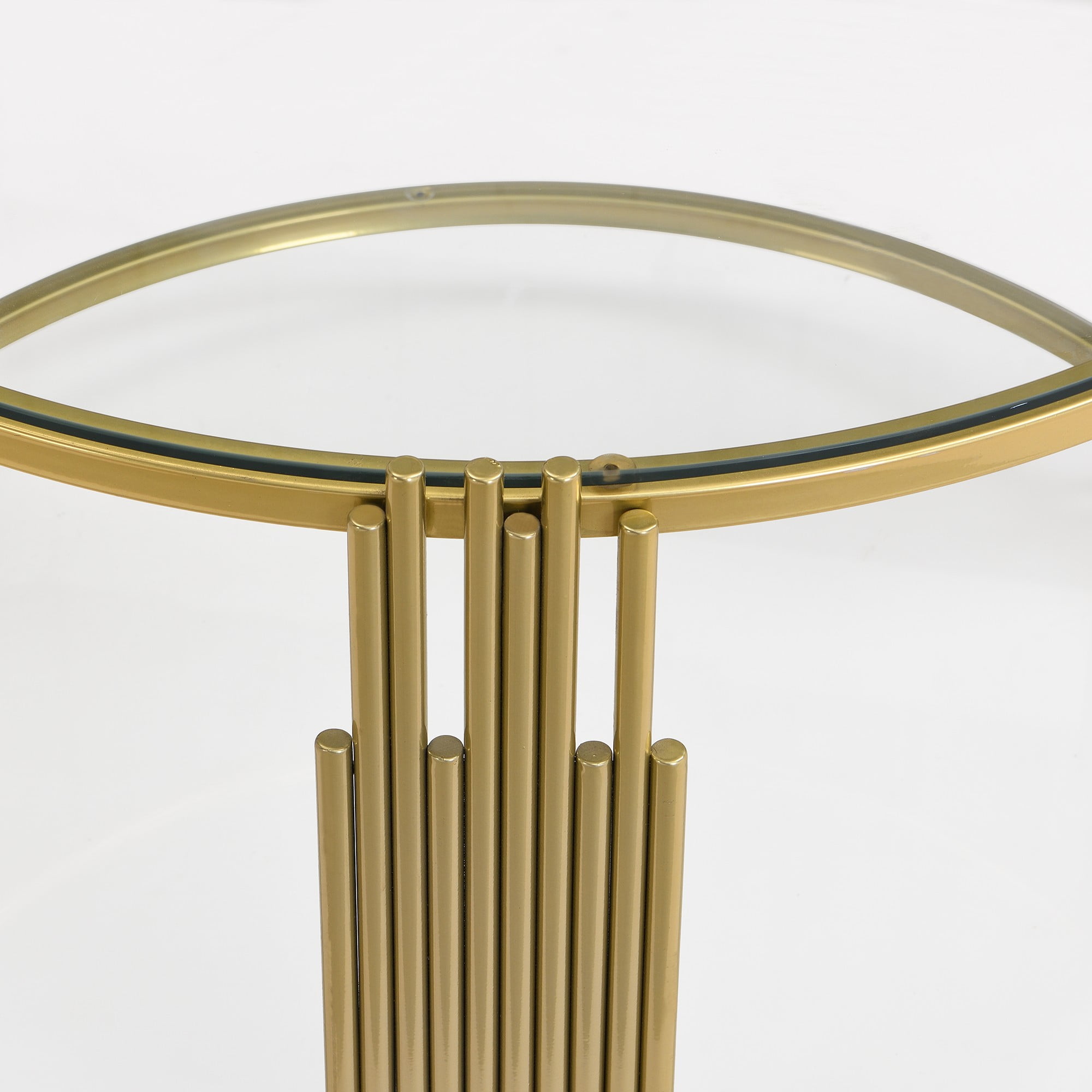 Aukfa Modern Round Tempered Glass Coffee Table, 2-Tier Center Table with Golden Metal Frame for Living Room, Transparent