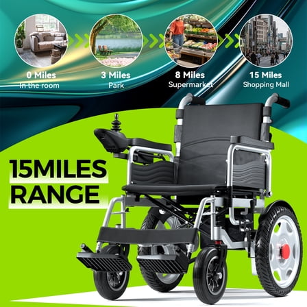 Edcsi Electric Wheelchairs for Adults, Foldable Power Wheelchair, All Terrain, Intelligent, 15 Miles Range, Black