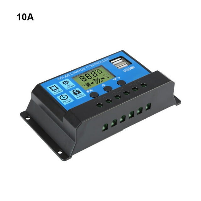 pitrice Solar Panel Solar Cell Charge/Discharge Controller Module for Regulator with Dual PAD Charger Outdoor Battery Supply LCD Regulator 10A 12V/24V