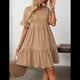 thumbnail image 4 of Vestidos de Verano para Mujer 2025, Cuello Redondo, Abullonada, Cintura Alta, Fruncido, Corte A, Suelto, Midi, Caqui, Talla L, 4 of 9