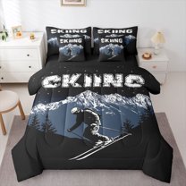 Feelyou Teen Skiing Twin Bedding Sets 7-Piece, Rustic Sports Theme Bedding Comforter Set