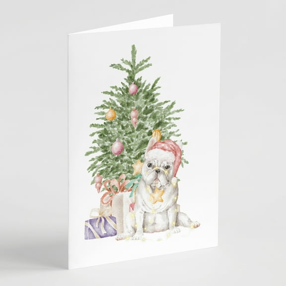 Carolines Treasures CK8186GCA7P French Bulldog White Christmas Presents and Tree Greeting Cards and Envelopes Pack of 8
