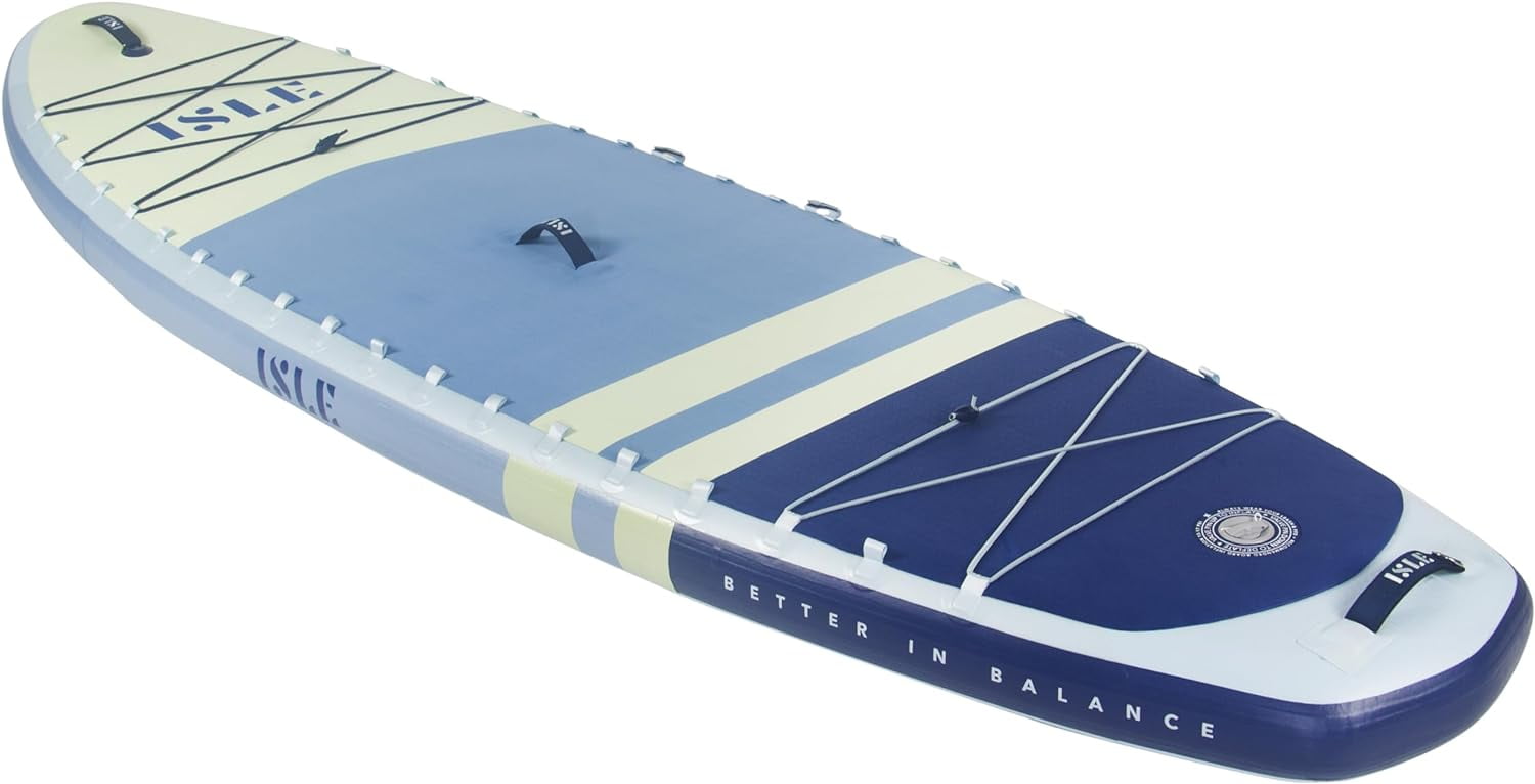 ISLE Pioneer Inflatable Stand Up Paddle Board-10.6x34x6in-max. 285lbs-Ice/Lumin/Slate