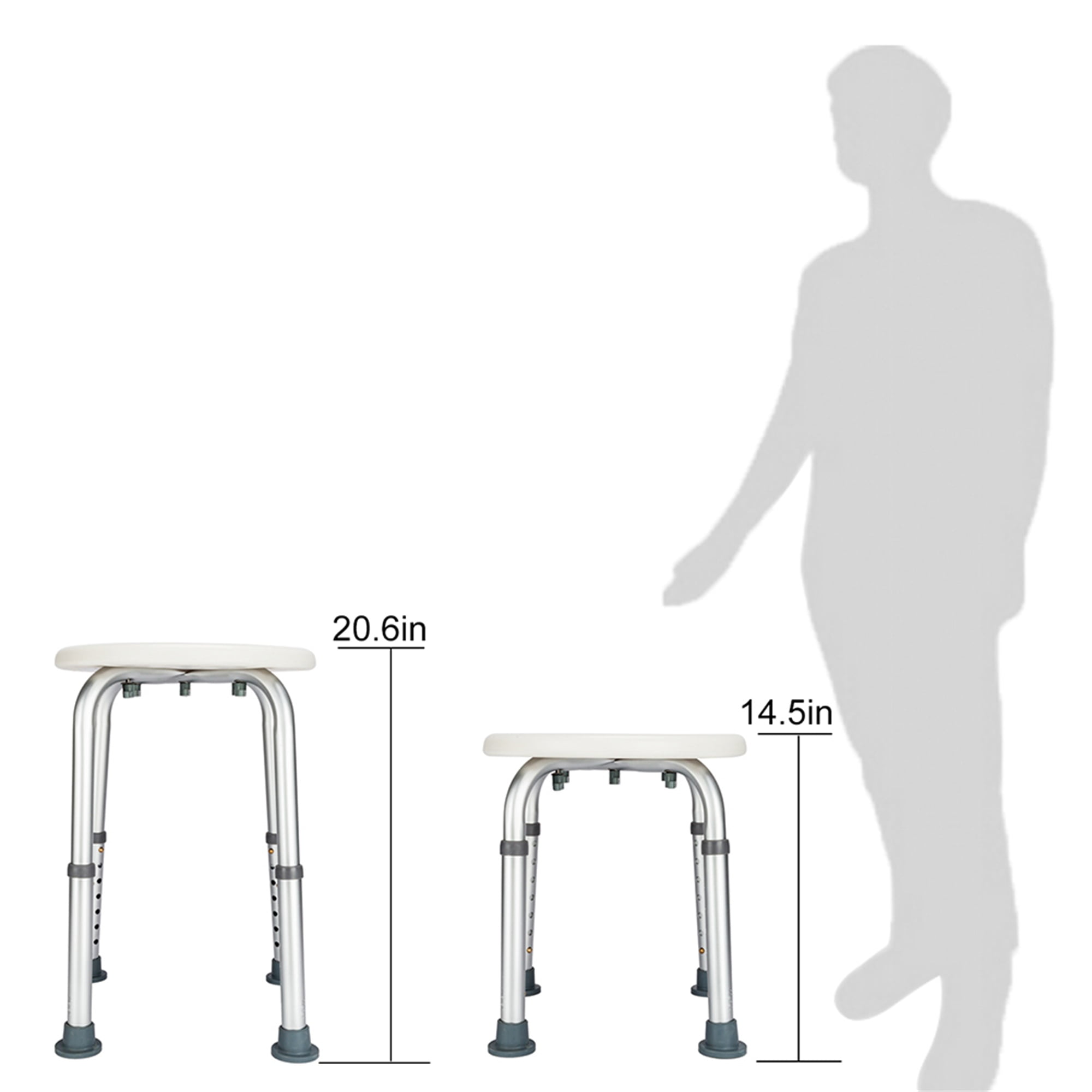 Kepooman 12.6"L Shower Chair Bath Bench, Adjustable Shower Stools for Seniors, Elderly, Disabled, Shower Bench Seat Without Back, White