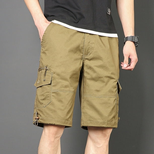 pstuiky Pantalones cortos deportivos para hombre, con cinturón, múltiples bolsillos, botones y cremallera, para exteriores, de trabajo, hasta la rodilla.