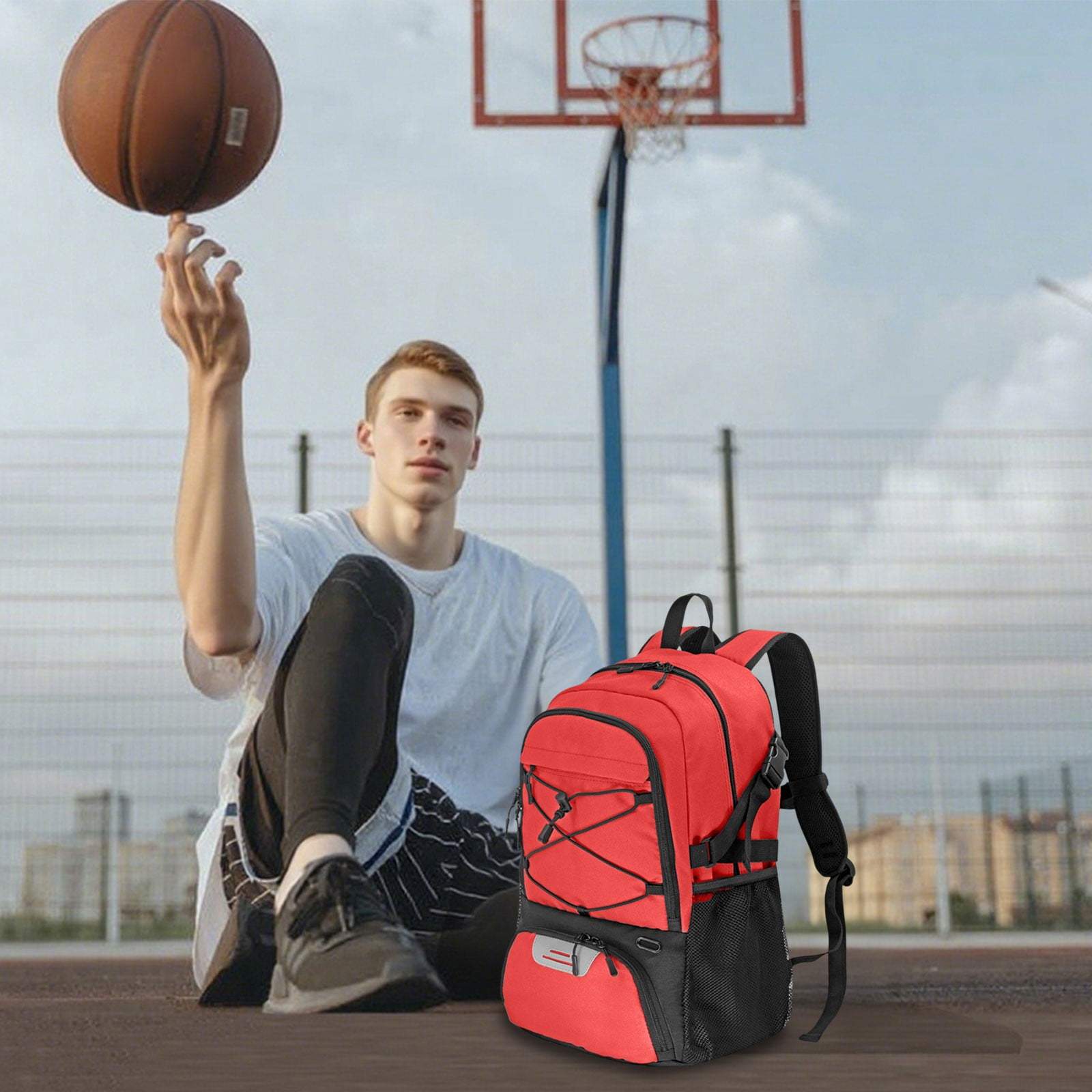 Elainilye Athletic Backpack, Airflow Design Sports Bag with Shoe Compartment, Gym Travel Pack for Basketball Gear Tennis Equipment Training