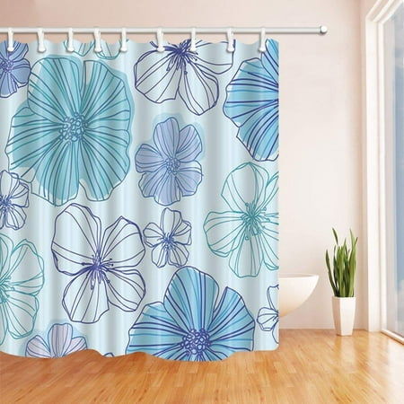 BPBOP Vector Flowers in Watercolor Shade Polyester Fabric Bath Curtain, Bathroom Shower Curtain 66x72