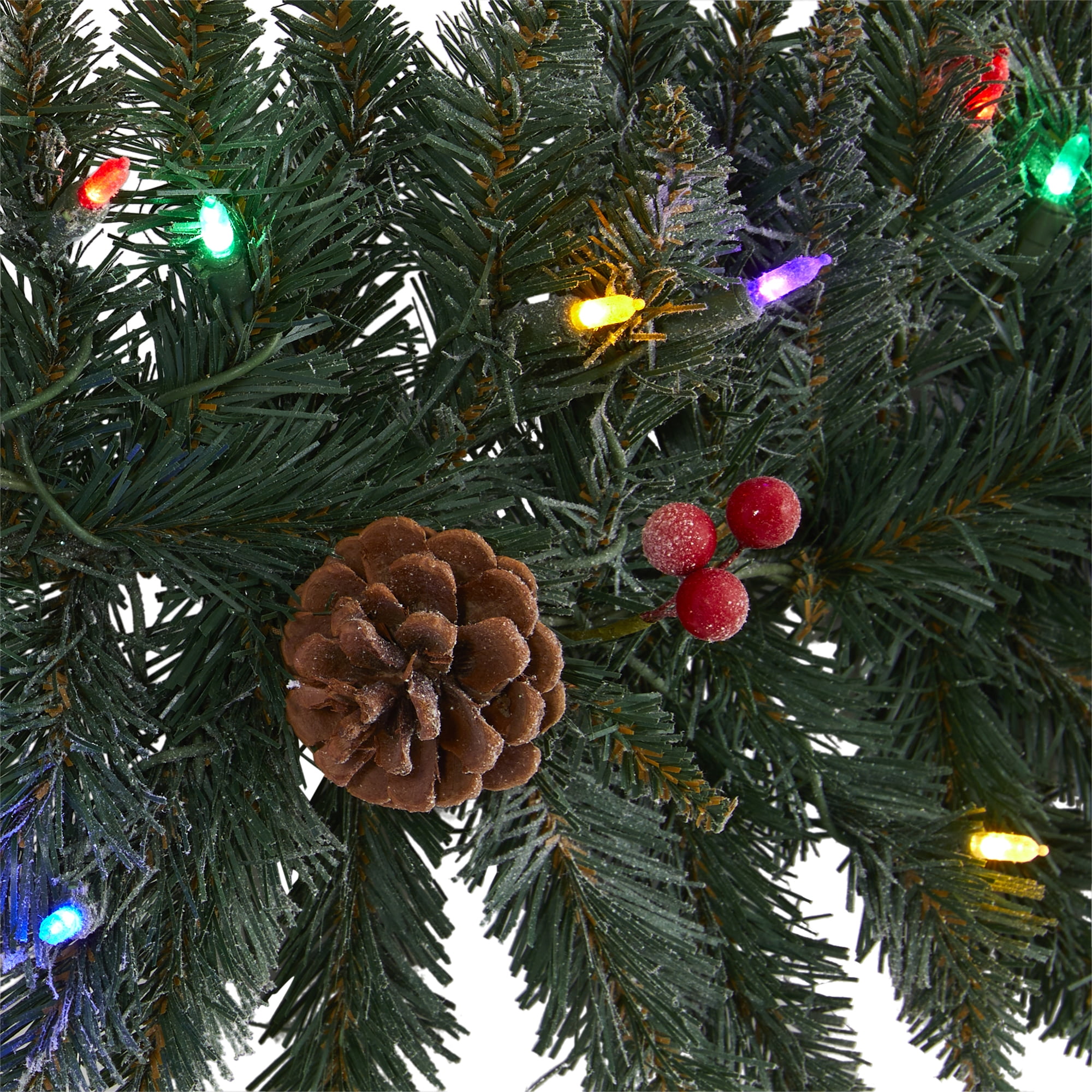 6ft. Snow Dusted Artificial Christmas Garland with 50 Multicolored LED Lights, Berries and Pinecones