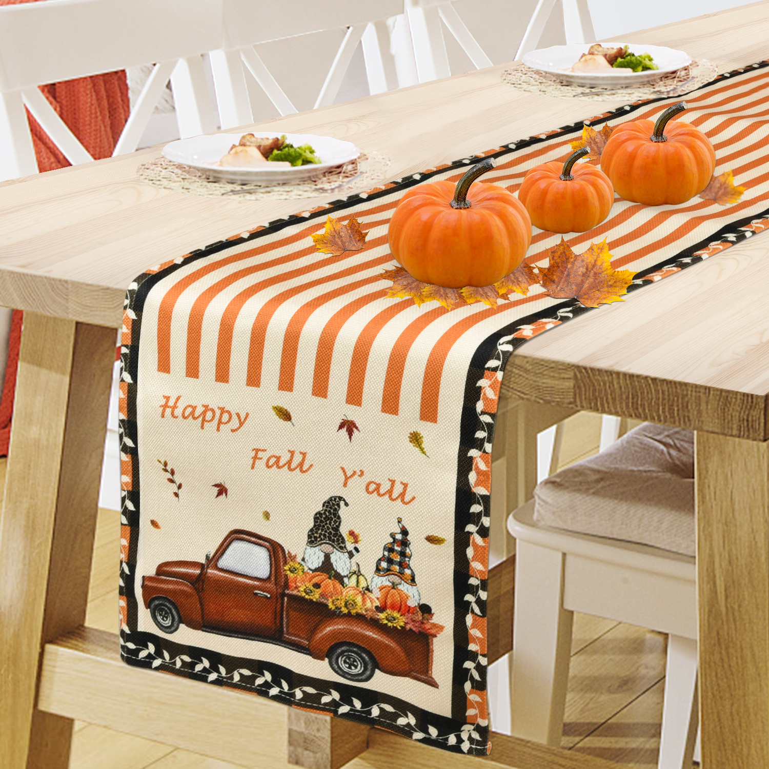 Coolmade Fall Pumpkins Table Runner, Autumn Thankful Table Scarf Home  Kitchen Buffalo Plaid Check Thanksgiving Decor Sign, Seasonal Farmhouse  Rustic Burlap Dining Decorations Party Supply 13 X 72