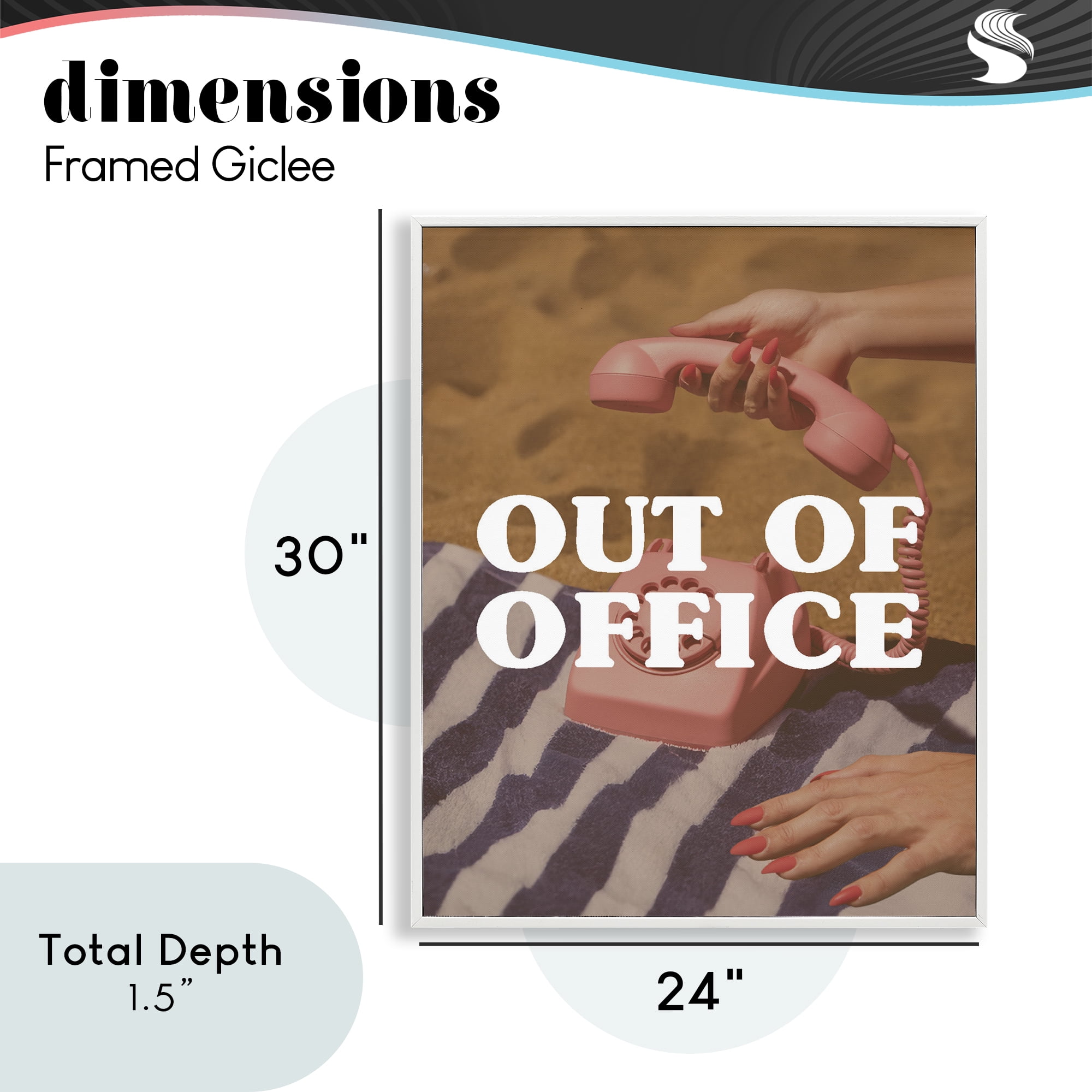 Out of Office Pink Phone White Framed Giclee Art, design by Lil' Rue