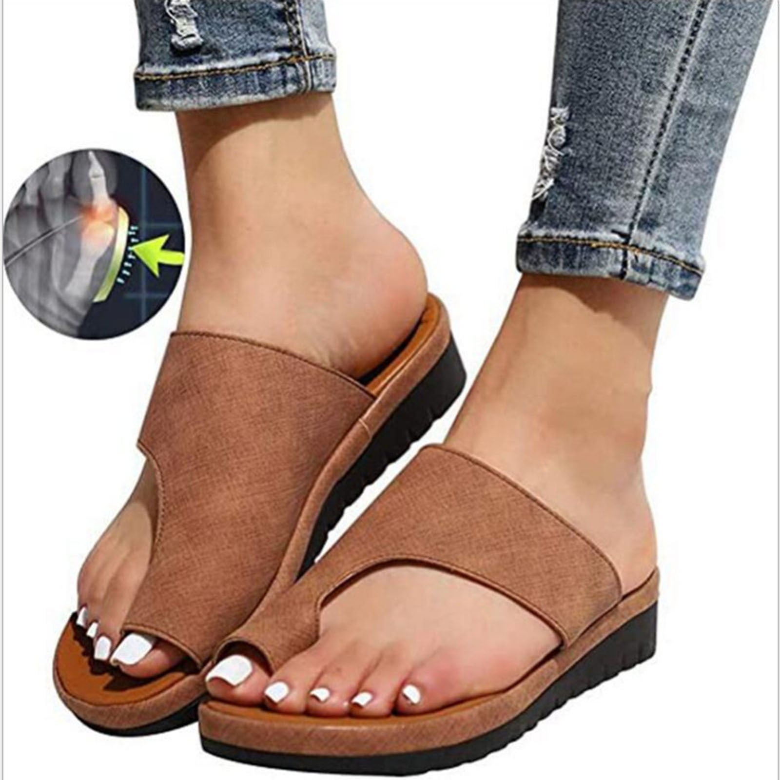 PU LEATHER with Bunion Corrector New Women Ladies Comfy Platform Sandals 