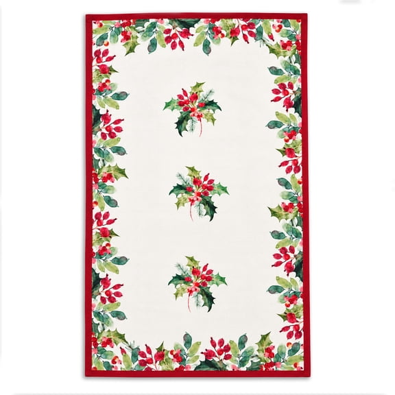 Portmeirion Botanic Garden Holly Tea Towel - Cotton Holiday Kitchen Linen - Soft Cotton Tea Towel with Botanical Holly Details - Festive Kitchen Linen for Cooking, Baking & Seasonal Decorating