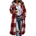 thumbnail image 1 of Trikvn Women's Long Plaid Coat Zip Up Hooded Jacket Longline Flannel Duster Outerwear Fall Trench Coat with Chest Pockets Casual Trendy Winter Overcoat, 1 of 6