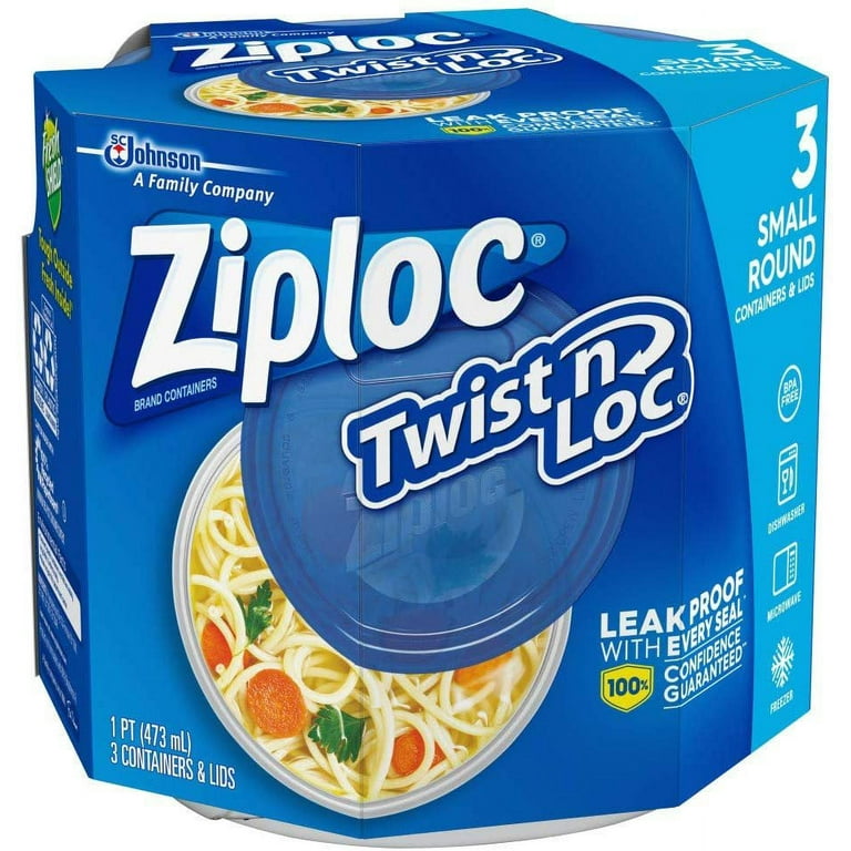 Ziploc 18036 Twist 'N Loc Small Round Containers & Lids, 16 Oz, 3