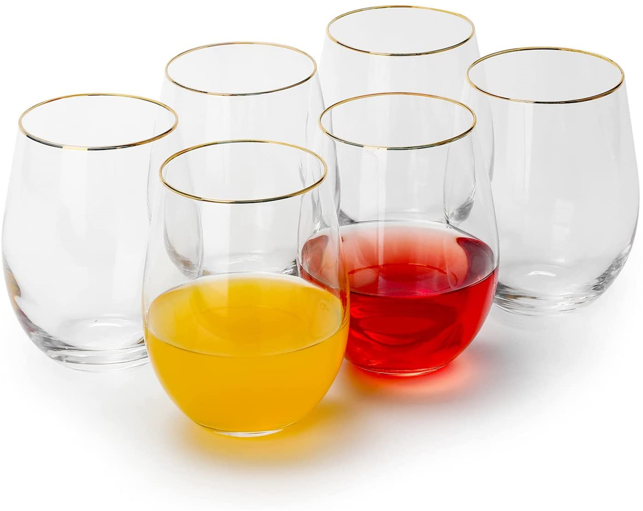 Gold Rim Stemless Wine Glasses Set of 6 Large Wine Tumbler Juice Glass