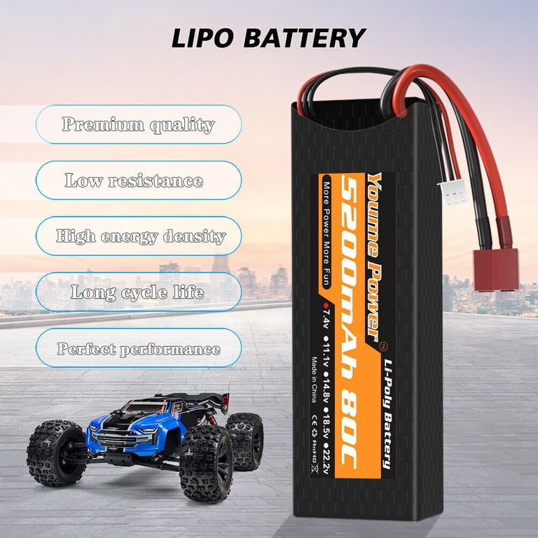 Hilldow M1 RC Battery 2S LiPo Battery 7.4V 40C 5300mAh with Deans T
