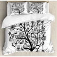 thumbnail image 3 of Halloween Twin Size Duvet Cover Set, Sketchy Spooky Tree with Spooky Design Objects and Wicked Witch Broom Abstract, Decorative 2 Piece Bedding Set with 1 Pillow Sham, Black White, by Ambesonne, 3 of 3