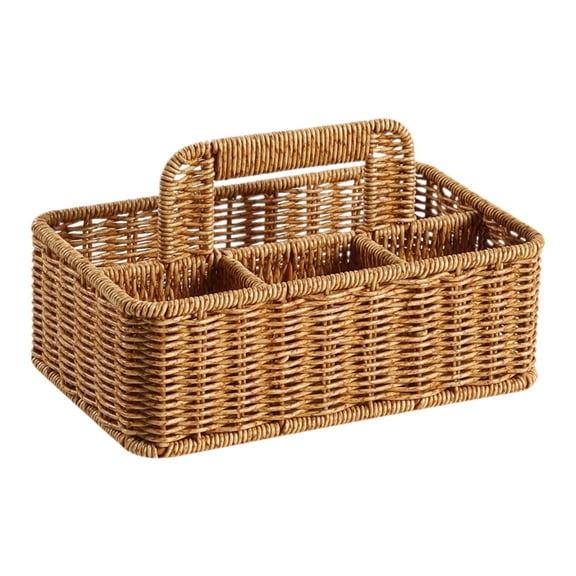 Fiocias Handwoven Basket Picnic Basket 4 Compartments Handmade Storage Bin Laundry Organizer Tote for Farmhouse Kitchen Shelf Closet