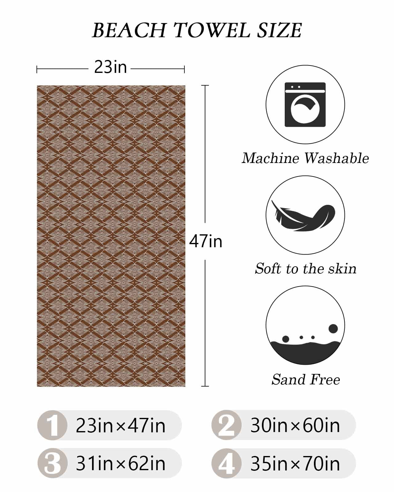 Brown Abstract Beach Towels Oversized Super Absorbent, Modern Geometric Contemporary Art Lightweight Bath Towel Quick Dry Sets For Bathroom/Pool/Rv Camping/Beach Play/Gym Room/Picnic 30"x60"