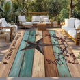 thumbnail image 2 of Texas Star Vintage Outdoor Rug for Patio/Deck/Porch, Non-Slip Large Area Rug 5 x 8 Ft, Berry Turquoise Green Brown Wooden Indoor Outdoor Rugs Washable Area Rugs, Reversible Camping Rug Carpet Runner, 2 of 8