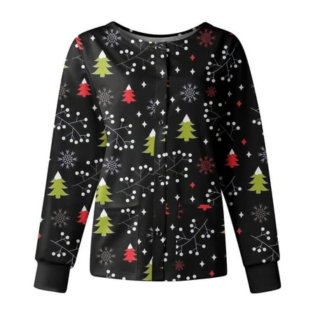 

TMOYZQ Christmas Gifts for Women! Christmas Plus Size Scrub Top Womens Classic Fit Loose Workwear Long Sleeve Round Neck Shirts Lightweight Breathable Nursing Blouse Professional Medical Uniforms