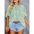 thumbnail image 3 of Uhndy Women's Blouses Crewneck Lace Bell Sleeve Shirts Elegant Casual Loose Summer Babydoll Shirt Tops Green M, 3 of 5
