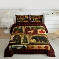 thumbnail image 2 of Manfei Bear Deer Boy Girl 3-Piece Full Size Comforter Sets,Jungle Woodland Animal Bedding Comforter Set,Geometric Plaid Grid Lightweight Bedding Sets,Breathable Home Decor,Reversible, 2 of 8