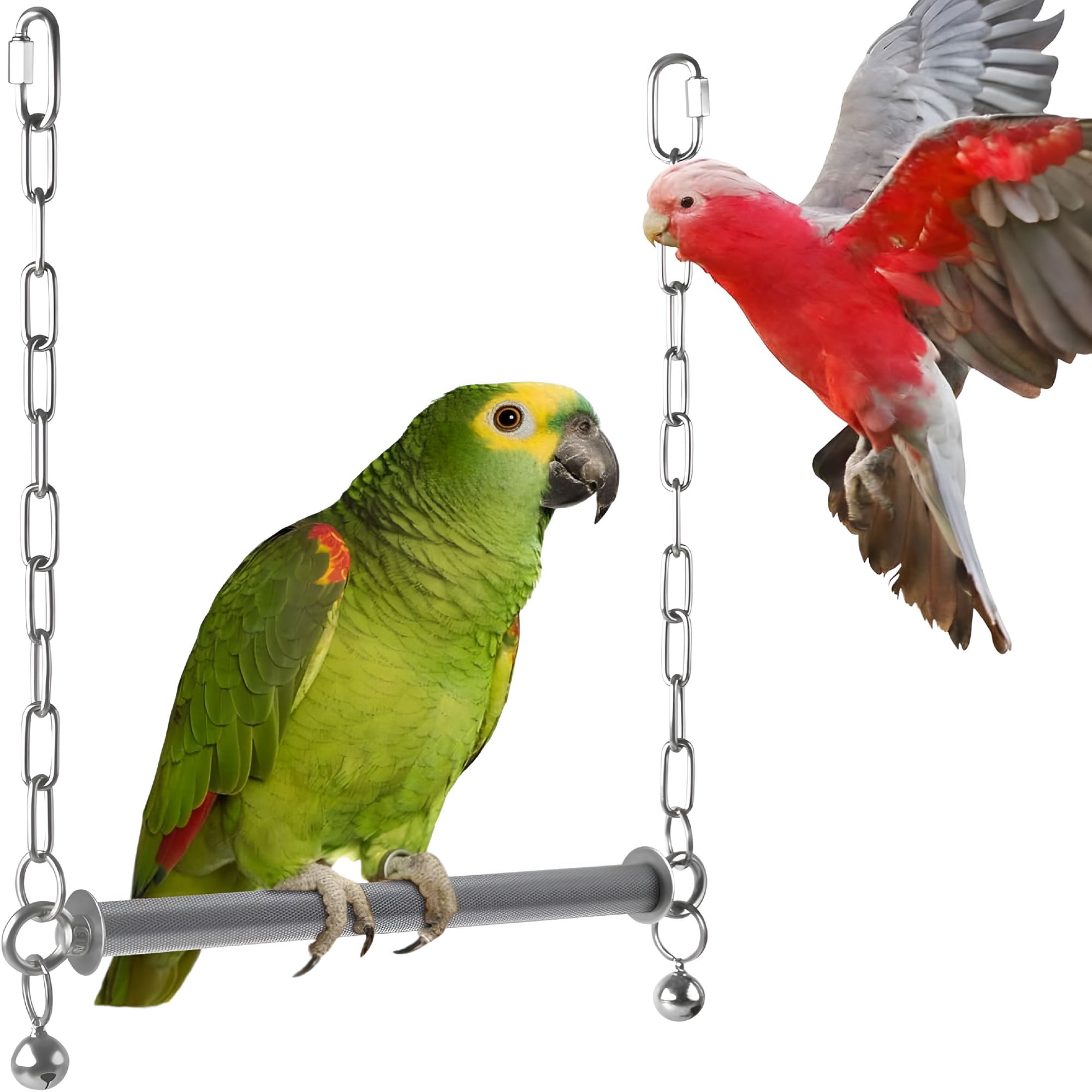 ACDANC Stainless Steel Large Bird Swing, Hanging Heavy Duty Parrot Swings Perches Stand Toys with Bell, Claw Grinding Birdcage Accessories for Macaw African Grey Amazon Cockatoo