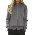 thumbnail image 2 of ClodeEU Women's Long Sleeve Button Down Crew Neck Sweater Knit Cardigan ,Fall Fashion Sweater Tops Gray,Womens Plus L, 2 of 4