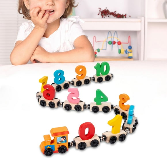 Runquan Number Train Wood Toy Trains Car Playset for Birthday Gift