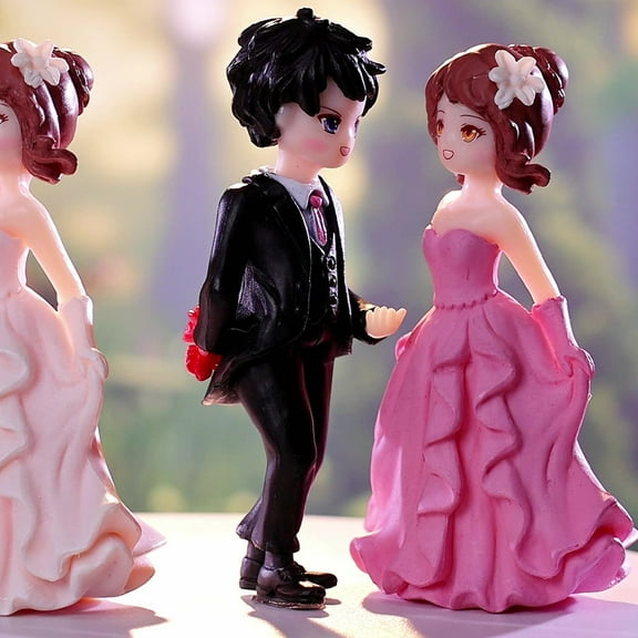 Masteelf 1 Set Bride Groom Figurine Wedding Couple Statue Cartoon Couple Figure for Wedding Cake Decor