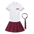 thumbnail image 4 of TiaoBug Uniforme d'Écolière pour Femmes Chemise à Manches Courtes avec Jupe Plissée Mini Nœud Papillon Robe d'Uniforme Marin Bourgogne TG, 4 of 7