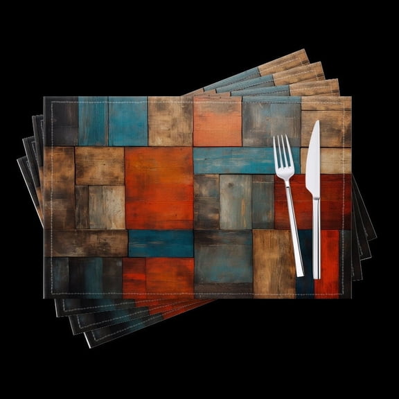 BaHomeck placemats Set of 4 Wall Made Of Wooden Planks With Different Colors And Textures Cotton Linen rectangle Placemats for Kitchen Dining Table Indoor,Outdoor,18*12inch