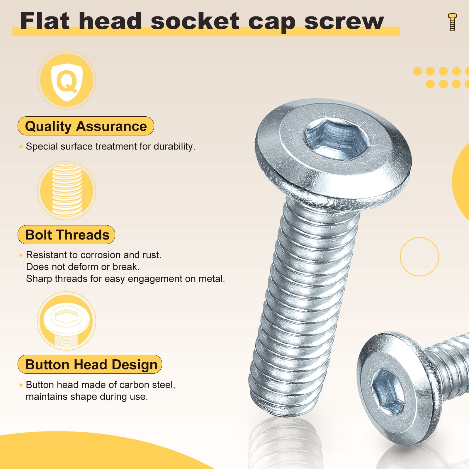 Furniture Connector Bolt Cap Nut Kit with Wrench(M6-1x40/50/60/70/80mm) 36Pcs, Connector Bolt M6 Countersunk Screw Barrel Nuts Binding Screws, for Chair Cabinet Bed, Yellow
