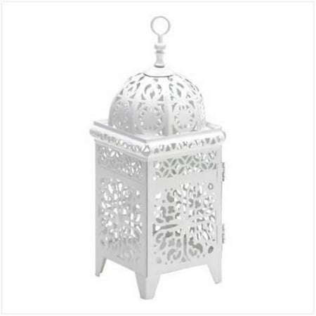 gifts & decor white scrollwork candleholder lantern