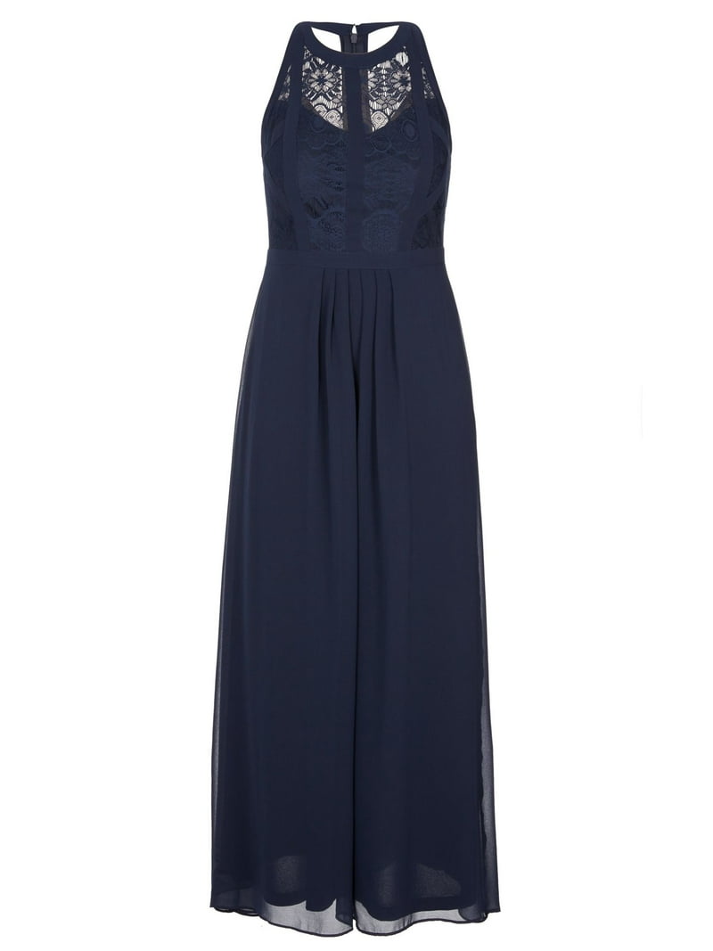 CITY CHIC Womens Navy Lace Zippered Pleated Lined Sleeveless Halter Maxi  Evening Gown Dress Plus M\18 - Walmart.com