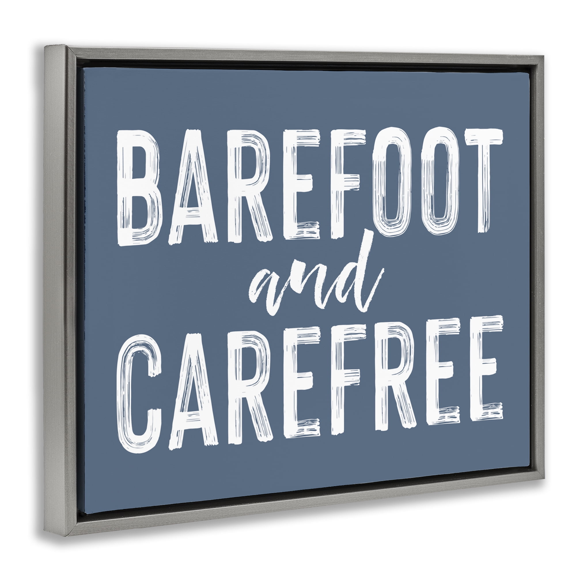 Barefoot & Carefree Blue Gray Framed Floater Canvas Wall Art, design by Lettered and Lined
