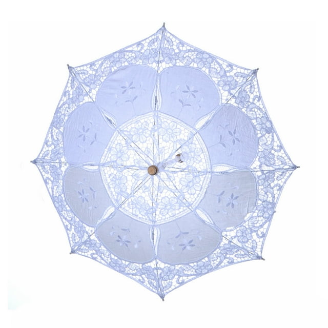 Paraguas de encaje para boda, estilo elegante, romántico, para decoración de bodas, accesorios de fotos, mango pequeño blanco, 26 cm/10,23 pulgadas de diámetro, 29 cm/11,41 pulgadas de alto.
