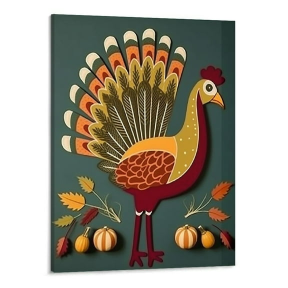 Creowell Canvas Wall Art Thanksgiving Turkey 16x20in for Living Room Bedroom 16x20in