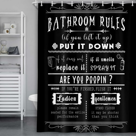 Funny Quotes Shower Curtains,Unique Funny Cool Bathroom Rules Shower Curtains, Black and White Fable Bathroom Shower Curtain with Plastic Hooks,60X72 Inch.