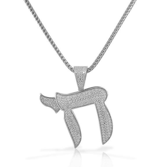925 Sterling Silver Large Hip-Hop Religious Chai Pendant Necklace