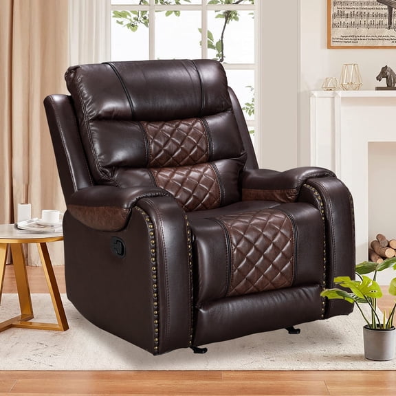 Breathable Leather Recliner Chair American Design Recliner Chair for Living Room Home Theater Seating(Coffee Brown)
