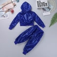 thumbnail image 4 of MSemis Kids Boys Girls Hip Hop Jazz Outfits Dancing Costume Sequins Hooded Tops Pants Fedora Hat Set Blue 3-4, 4 of 6