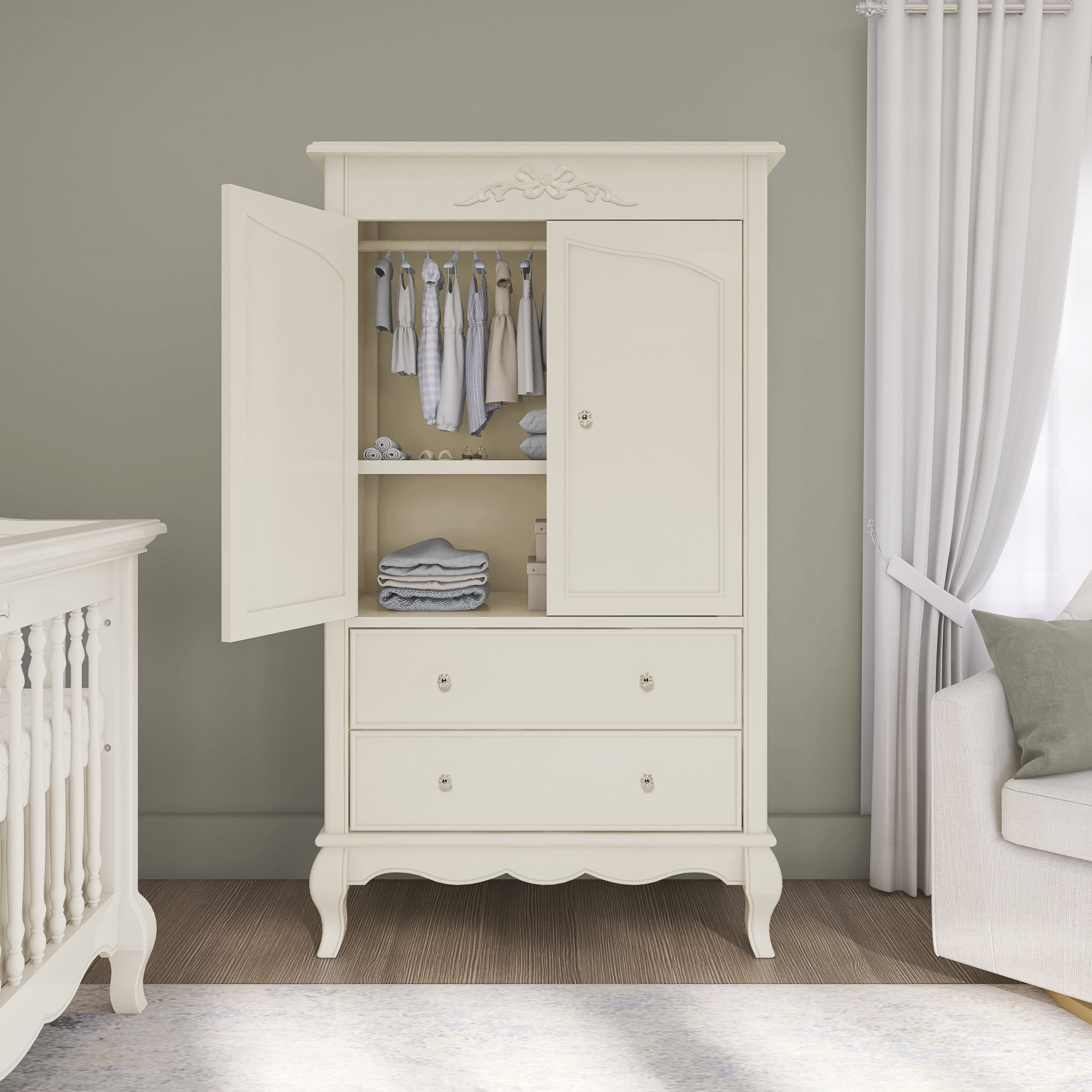 Evolur Armoire in Ivory Lace, Spacious Storage