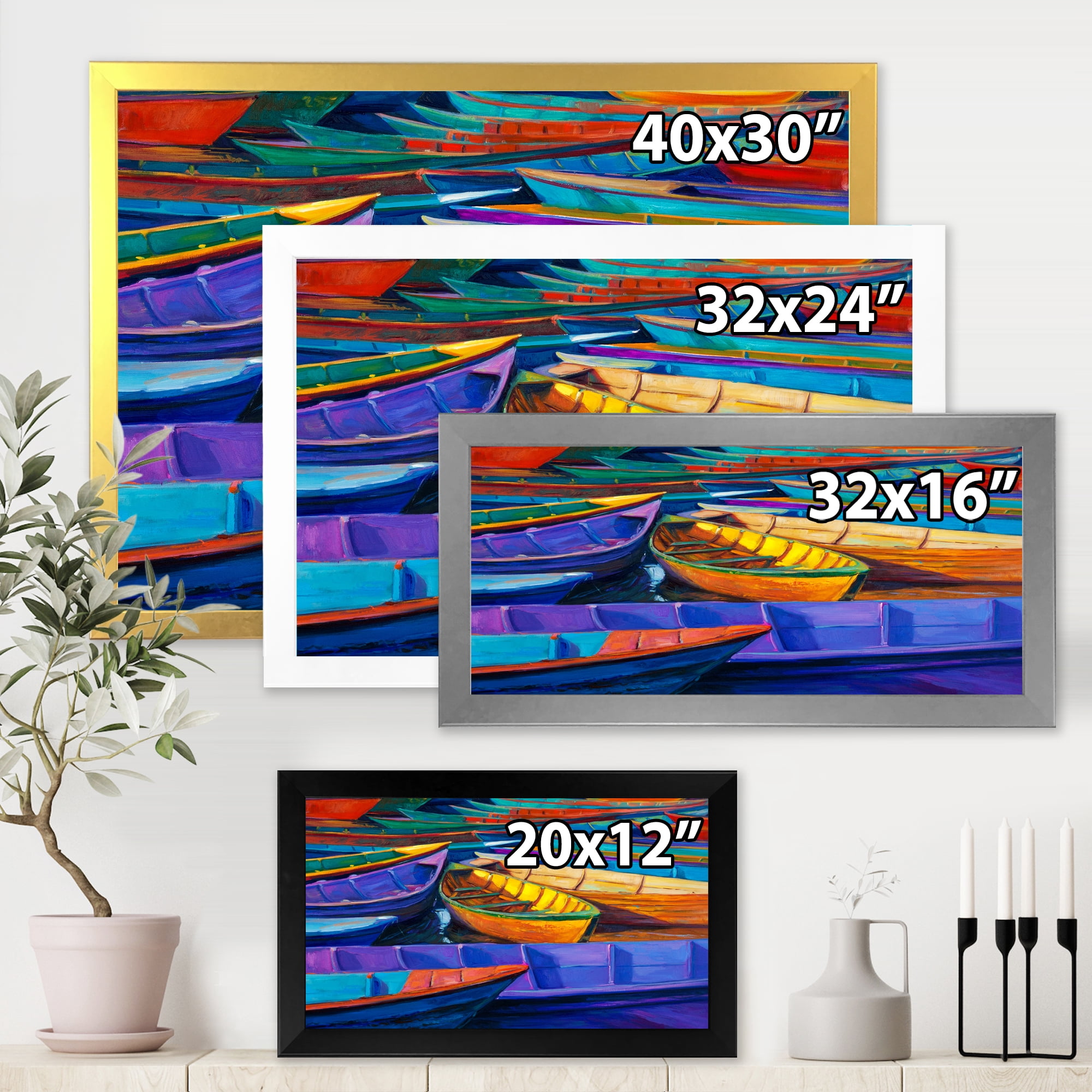 Designart 'Boats During Warm Sunset Resting On The Water II' Nautical & Coastal Framed Art Print