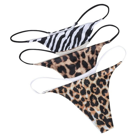 

WGOUP Women 3PC Summer Casual Thong Low Waist Bikini Printed Panties Underpants White Brown Coffee(Buy 2 Get 1 Free)